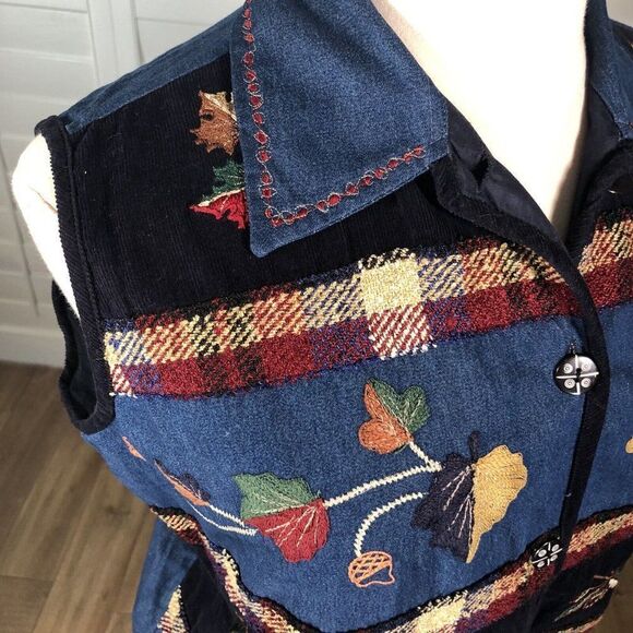 New Direction Plus 3X Blue Chambray Denim Vest Embroidered Harvest Fall Collared - Picture 6 of 12